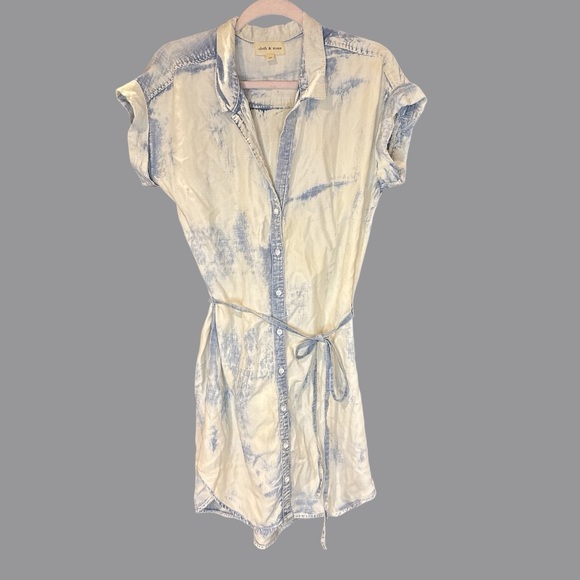 Anthropologie Cloth & Stone Tunic in Blue Denim Tie Waist Shirt Dress M NWOT‎ - Picture 1 of 9